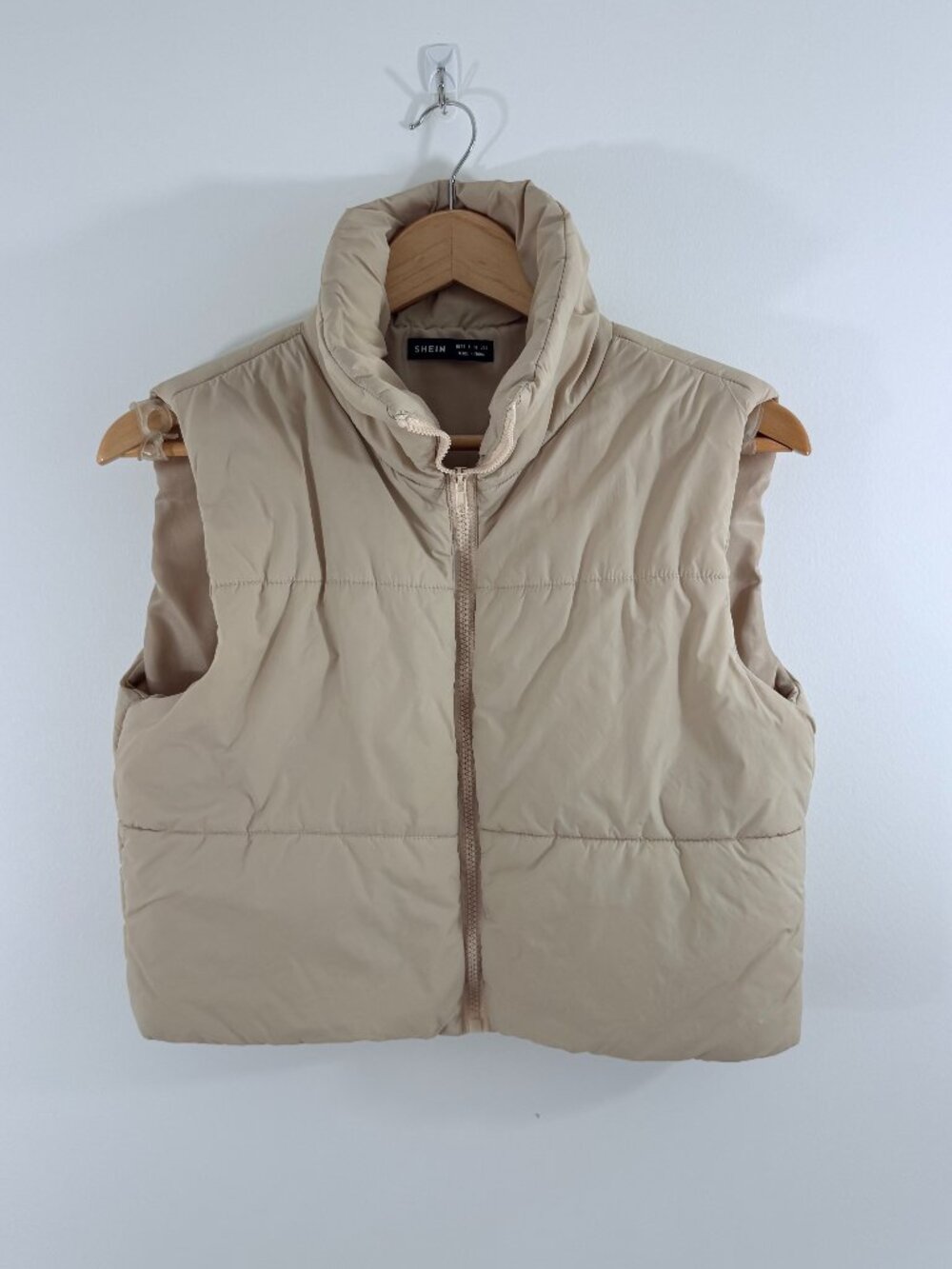 SHEIN Beige Puffer Vest Crop Zip Up Gilet Tan Size Small S